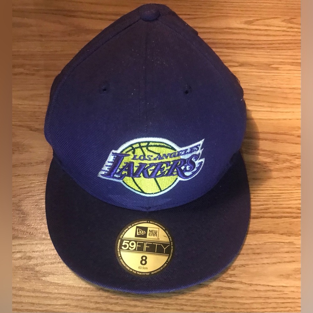 New Era 59Fifty 100% Wool Los Angeles Lakers Baseball Cap Hat Fitted Size 8 NWT